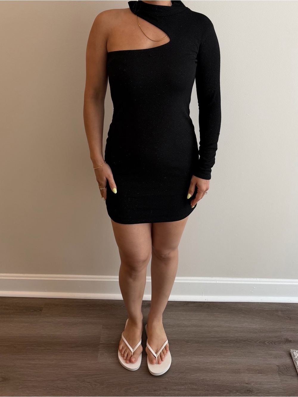 Taylor Stitch Black One-Shoulder Mini Dress